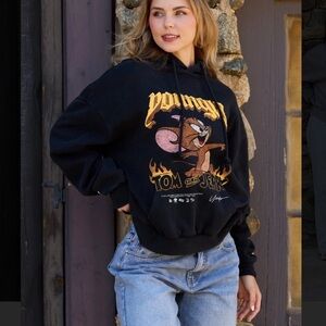 YOUNGLA W528 TOM & JERRY OVERSIZED HOODIE Black Size L/large Brand New With Tags